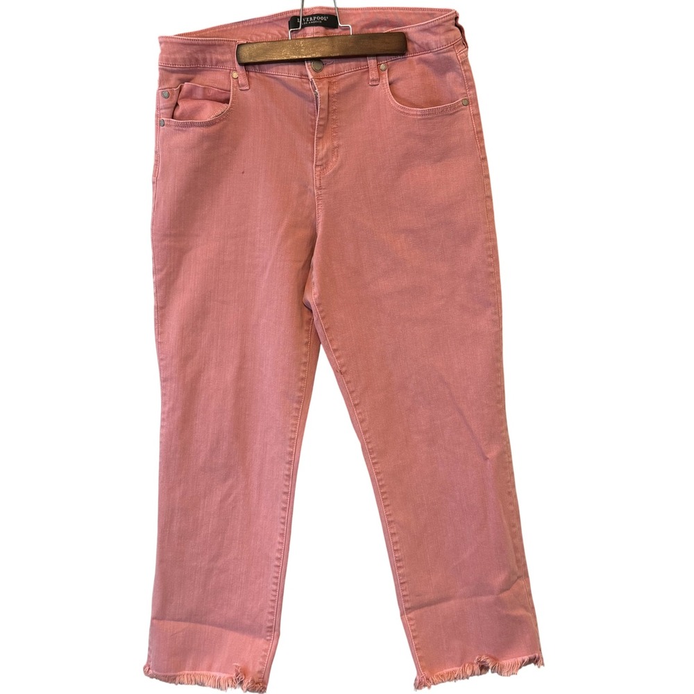Liverpool Los Angeles Womens Cropped Straight Leg Pink Jeans Frayed Hem Size 14